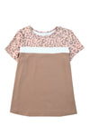 Khaki Leopard Casual Color Block T Shirt