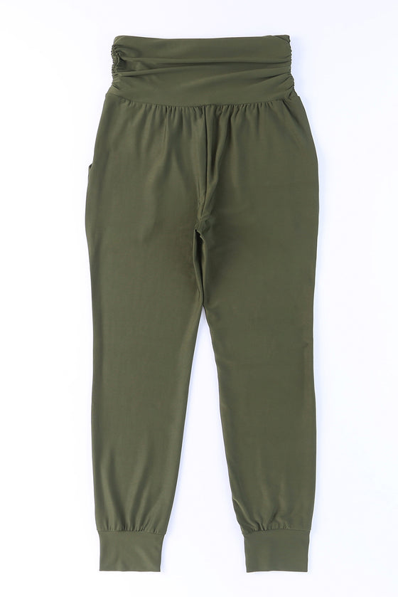 Green High Waist Pleated Casual Pocket Leggings | Available in 3 Colors