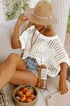 White Fishnet Knit Ribbed Round Neck Short Sleeve Tee | Available in 3 Colors