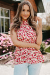 Red Floral Sleeveless Shirt