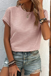 Light Pink Textured Frill Cuffs Short Sleeve Blouse