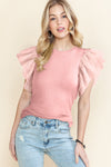 Pink Ruffle Ribbed Knit Top | Available in 3 Colors