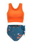 Orange Casual Floral Printed Waist Lace Up High Waist Bikini | Available in 2 Colors