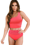 Rose Scalloped Sleeveless High Waisted Two-Piece Swimsuit | Available in 2 Colors