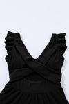 Black Cut Out Ruffle Crossed One Piece Swim Dress | Available in 2 Colors