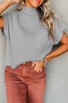 Oatmeal Patch Pocket Ribbed Knit Short Sleeve Sweater | Available in 7 Colors