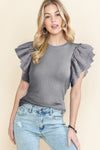 Pink Ruffle Ribbed Knit Top | Available in 3 Colors