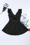 Black Cut Out Ruffle Crossed One Piece Swim Dress | Available in 2 Colors