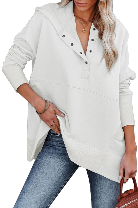 Grey Batwing Sleeve Casual Pocket Henley Hoodie | Available in 7 Colors