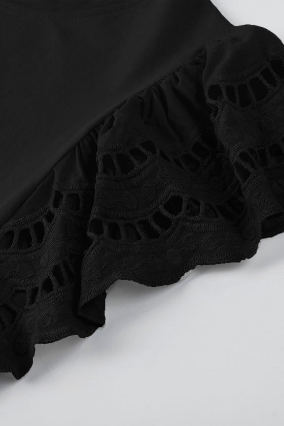 Black T-shirt with Crochet Lace Short Sleeves | Available in 2 Colors