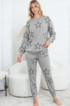 Black Stars Print Long Sleeve Top and Drawstring Pants Set | Available in Gray