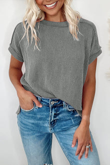  Medium Grey Ribbed Round Neck T-shirt | Available in 3 Colors