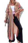 Pink Boho Print Tassel Tie Duster Cover-up