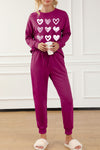 Red Heart Graphic Pullover and Drawstring Pants Pajama Set