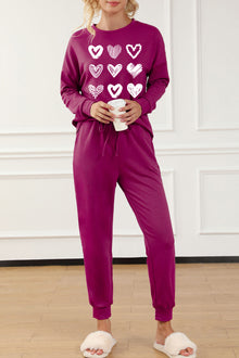  Red Heart Graphic Pullover and Drawstring Pants Pajama Set