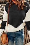 Black & White Colorblock Casual Chevron Pullover Sweater | Available in 2 Colors