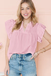 Pink Tiered Ruffle Sleeve Blouse