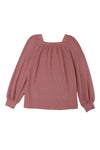 Pink Waffle Texture Casual Square Neck Pullover Top | Available in 5 Colors