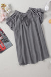 Gray V Neck Tiered Ruffle Sleeve Top | Available in 2 Colors