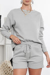 Gray Textured Long Sleeve Top & Drawstring Shorts Set | Available in Other Colors