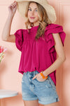 Rose Red Ruched Ruffle Blouse | Available in 3 Colors