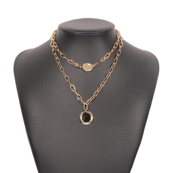 Simple Double Gold Chain and Pendant Necklace