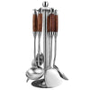 Wooden Handle Stainless Steel Cooking Utensil Set and Organizer