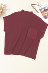 Oatmeal Patch Pocket Ribbed Knit Short Sleeve Sweater | Available in 7 Colors