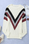 Beige Chevron Casual Drop Shoulder Knit Sweater