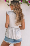 Khaki Frilled V Neck Metallic Crinkle Sleeveless Blouse