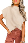 Oatmeal Patch Pocket Ribbed Knit Short Sleeve Sweater | Available in 7 Colors