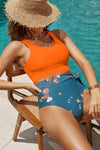 Orange Casual Floral Printed Waist Lace Up High Waist Bikini | Available in 2 Colors