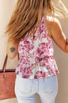 Pitaya Pink Halter Floral Peplum Sleeveless Shirt