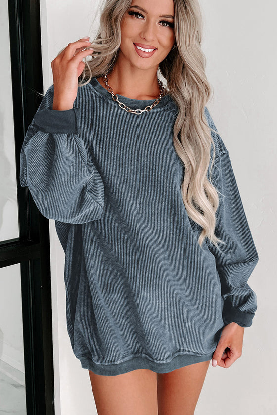 Pink Solid Ribbed Round Neck Pullover Sweatshirt |Available in 6 Colors