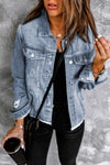 Black Casual Distressed Raw Hem Buttons Denim Jacket | Available in 3 Colors