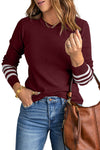 Green Casual Crew Neck Striped Sleeve Knit Sweater | Additional Colors Variants