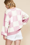 Pink Plaid Bishop Sleeve Pullover Sweater | Available in 3 Colors