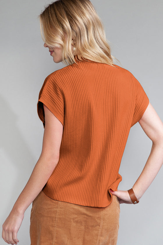 Oatmeal Patch Pocket Ribbed Knit Short Sleeve Sweater | Available in 7 Colors