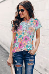 Multicolor Floral Print Asymmetric Hem T Shirt