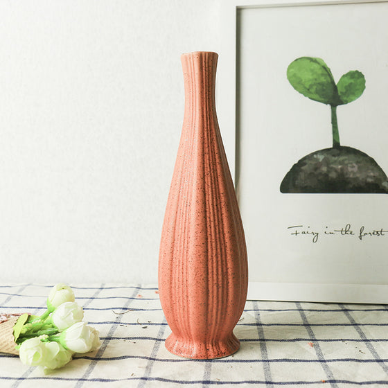 Modern Handcrafted Ceramic Vase in Coral and Speck Finish