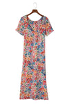 Multicolor Floral Print Ruffle Sleeves Open Back Maxi Dress