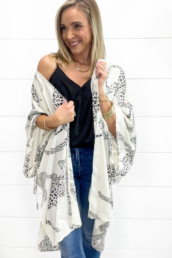 White Cheetah Print Kimono