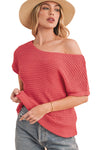 Red Clay Plain Knit Loose Batwing Sleeve Blouse