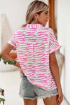 Pink Zebra Print V-Neck Roll Up Sleeve Blouse | Available in Black