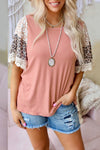 Pink Rib-Knit Leopard Lace Summer Top | Available in Black