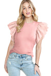 Pink Ruffle Ribbed Knit Top | Available in 3 Colors