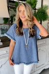 Sky Blue Raw Edge Denim Top