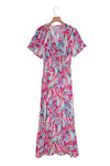 Abstract Print Wrap V Neck Flutter Sleeve Mid Length Summer Dress | Available in Blue