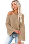 Apricot Solid Color Ribbed Knit 3/4 Sleeve Pullover Sweater | Available in 5 sizes