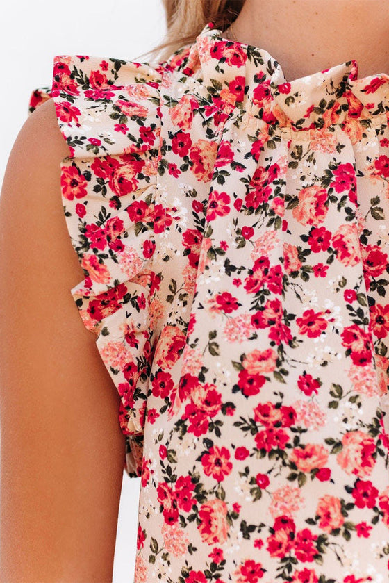 Red Floral Sleeveless Shirt